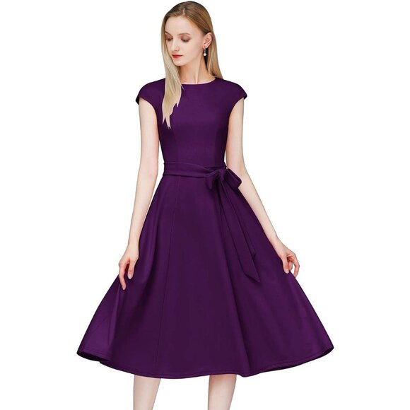 Dresstells Women's Grape Modest Vintage Cocktail Formal Party Dresses - Picture 2 of 5